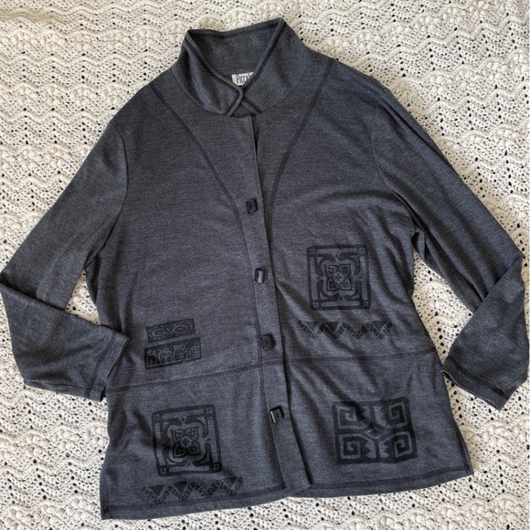 Piccalino Plus Aztec Tile Button Front Jacket Vintage Gray (XXLarge) - Picture 1 of 5